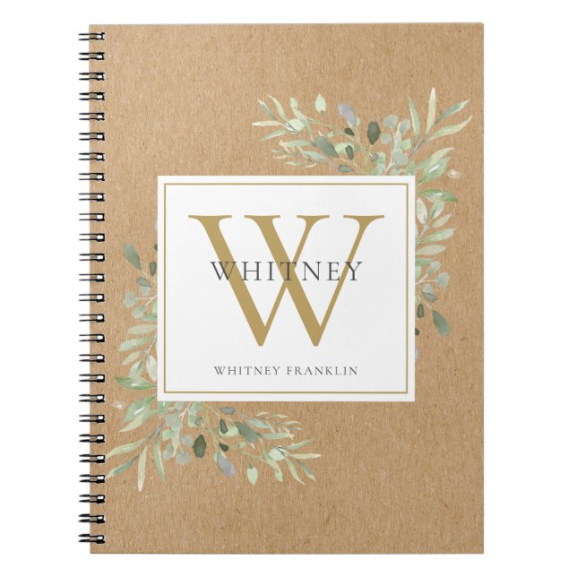Carnet Monogramme de nom de verdure aquarelle rustique (Devant)