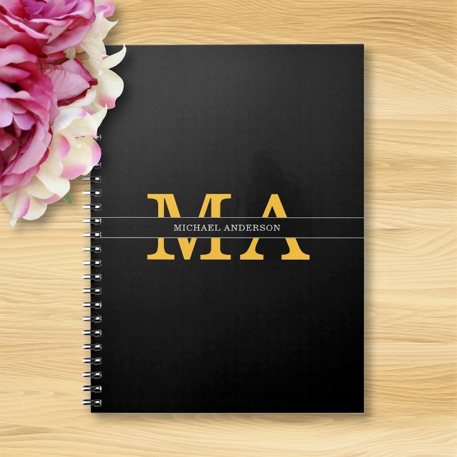 Carnet Monogramme de nom noir or élégant moderne (Créateur téléchargé)