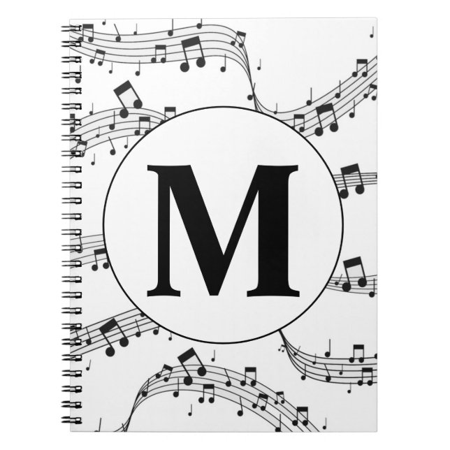 Carnet Monogramme de note de musique noire et blanche (Devant)