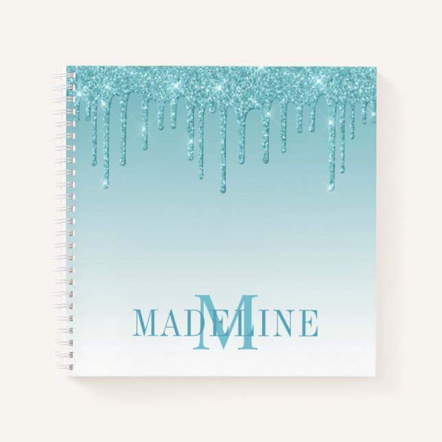 Carnet Monogramme de Parties scintillant Aqua moderne (Devant)