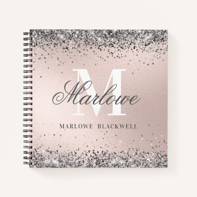Carnet Monogramme de Parties scintillant argent rose-rose (Devant)