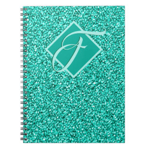 Carnet Monogramme de Parties scintillant bleu turquoise