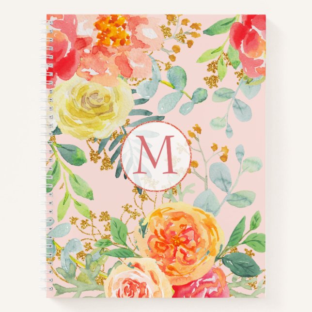 Carnet Monogramme de Parties scintillant d'Eucalyptus ros (Devant)