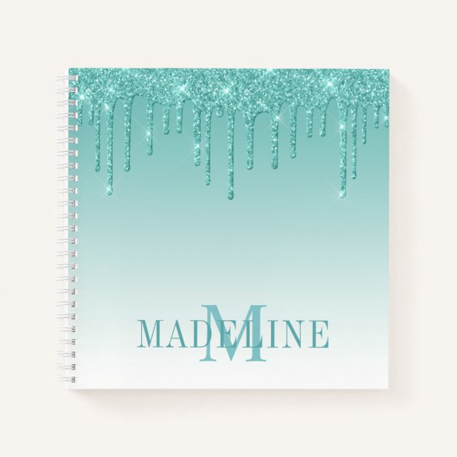 Carnet Monogramme de Parties scintillant Turquoise modern (Devant)