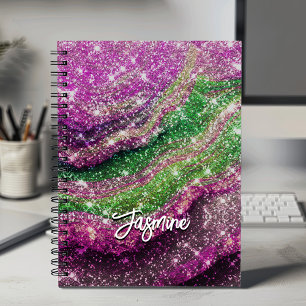Carnet Monogramme de Parties scintillant vert rose ondulé