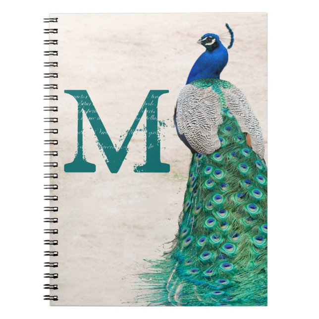 Carnet Monogramme de plume d'oiseaux de paon Note initial (Devant)