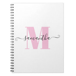Carnet Monogramme de pois rose et blanc clair