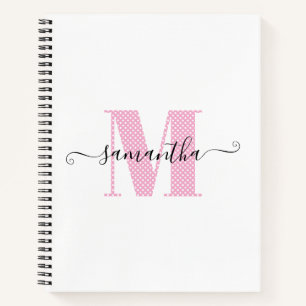 Carnet Monogramme de pois rose et blanc clair