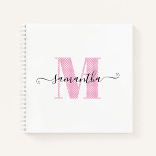 Carnet Monogramme de pois rose et blanc clair