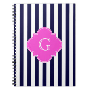 Carnet Monogramme de Quatrefoil Rose Chaud Blu Navy