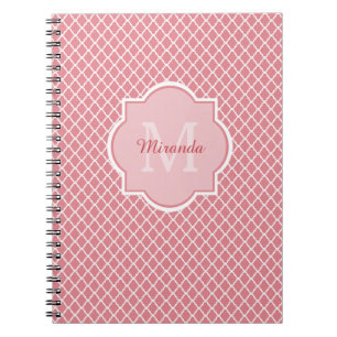 Carnet Monogramme de Quatrefoil Rose Chic Avec Nom