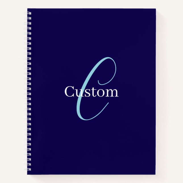 Carnet Monogramme de script cursif modifiable bleu violac (Devant)