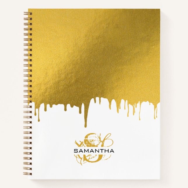 Carnet Monogramme de script de lecteur métal or tendance (Devant)
