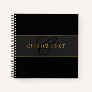Carnet Monogramme de script élégant noir et or