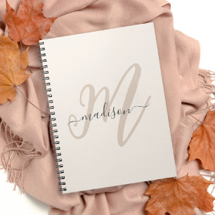 Carnet Monogramme de script en gras et nom en beige