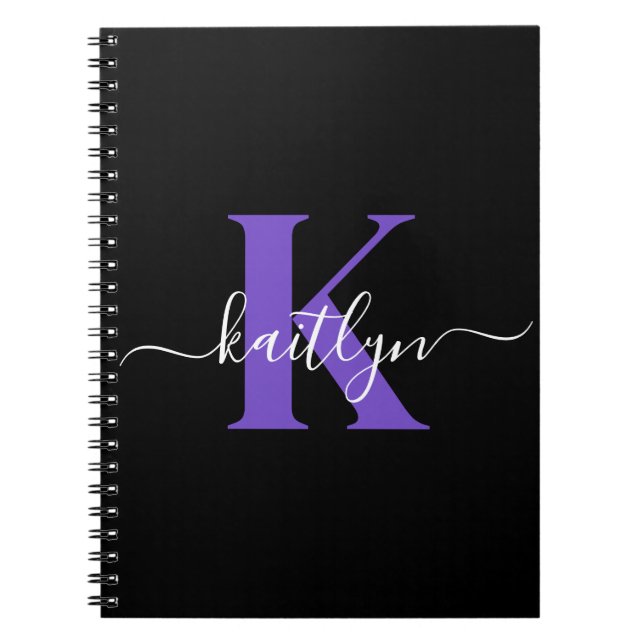 Carnet Monogramme de script moderne violet noir (Devant)