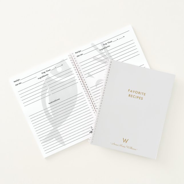 Carnet Monogramme de script or gris clair moderne (Intérieur)