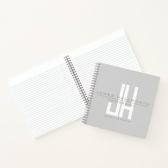 Carnet Monogramme d'entreprise moderne | Gris (Intérieur)