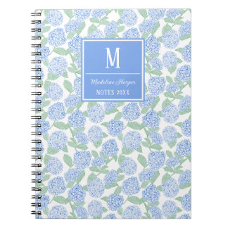 Carnet Monogramme d'hortensias bleus et verts Prépa