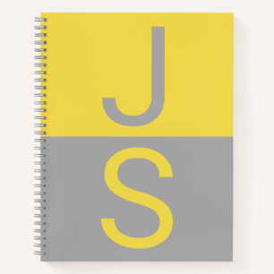 Carnet Monogramme d'initiales modernes jaune et gris
