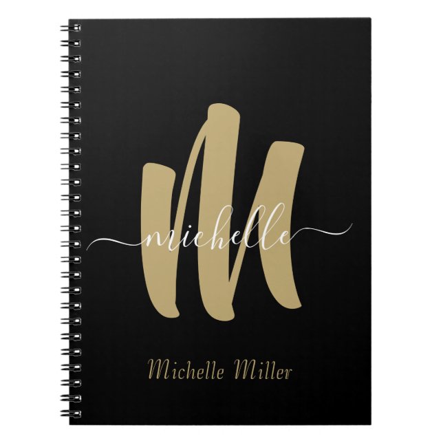 Carnet monogramme d'or noir moderne nom commercial initia (Devant)