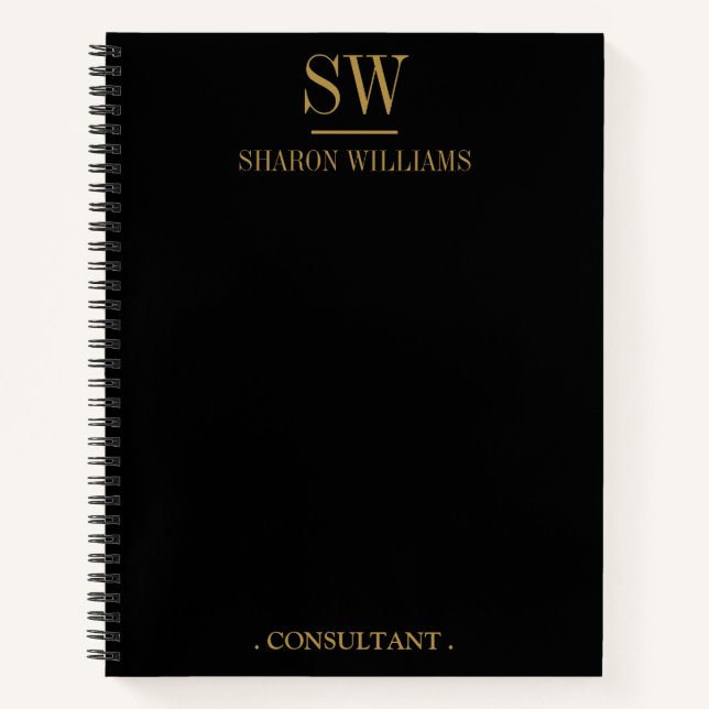 Carnet Monogramme d'or noir professionnel initial (Devant)