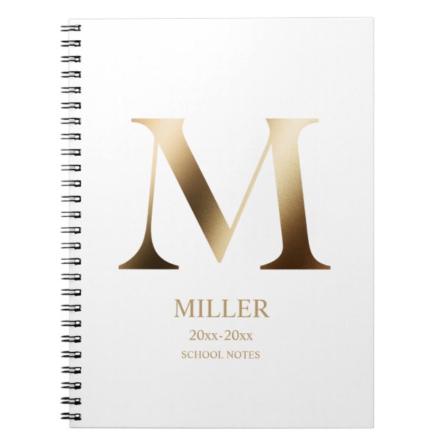 Carnet Monogramme d'or personnalisé | BLANCHE (Devant)