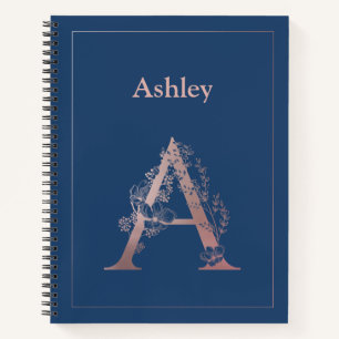 Carnet Monogramme d'or Rose personnalisé initial A