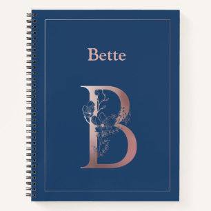 Carnet Monogramme d'or Rose personnalisé initial B