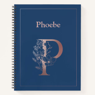 Carnet Monogramme d'or Rose personnalisé P initial