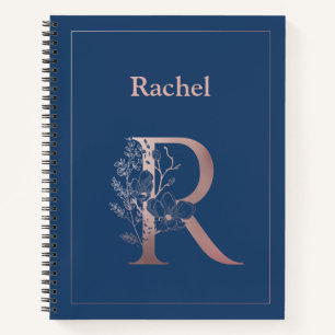 Carnet Monogramme d'or Rose personnalisé R initial
