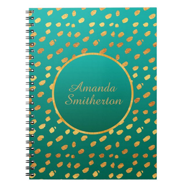Carnet Monogramme d'or Turquoise glamour personnalisé (Devant)