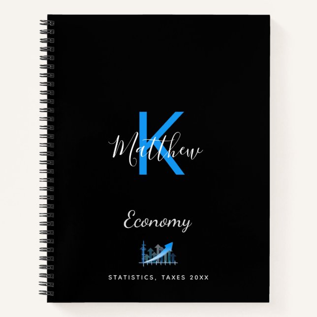 Carnet monogramme du bureau économique bleu noir (Devant)