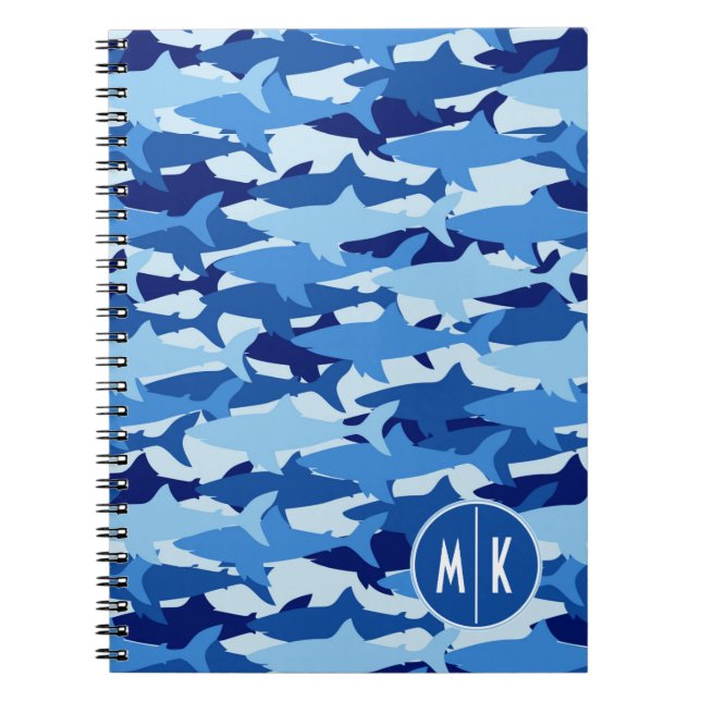 Carnet Monogramme du motif | de requin bleu (Devant)