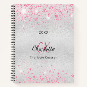 Carnet monogramme du nom de la parties scintillant rose a