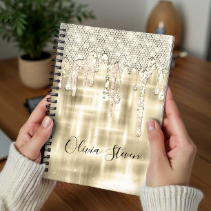 Carnet Monogramme élégant à paillettes dorées dégoulinant