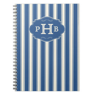 Carnet Monogramme élégant à trois lettres avec rayures bl