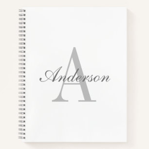 Carnet Monogramme élégant blanc et gris