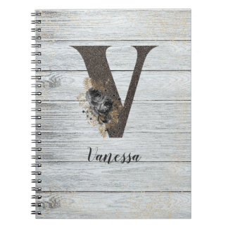 Carnet Monogramme Élégant Goth Moderne Rose noir V