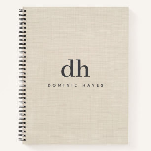 Carnet Monogramme Élégant Minimaliste Texture Crème Lin B