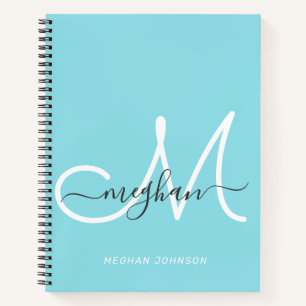 Carnet Monogramme élégant moderne bleu clair écriture bla