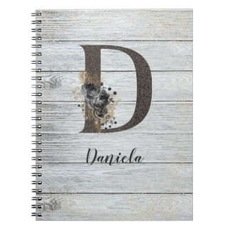 Carnet Monogramme Élégant Moderne Goth Noir Rose D