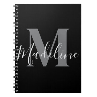 Carnet Monogramme élégant noir et gris