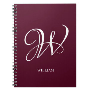 Carnet Monogramme élégant personnalisé initial en bordeau