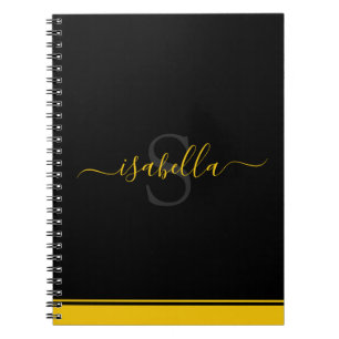 Carnet Monogramme élégant Script Jaune noir
