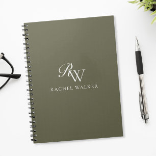 Carnet Monogramme élégant vert olive