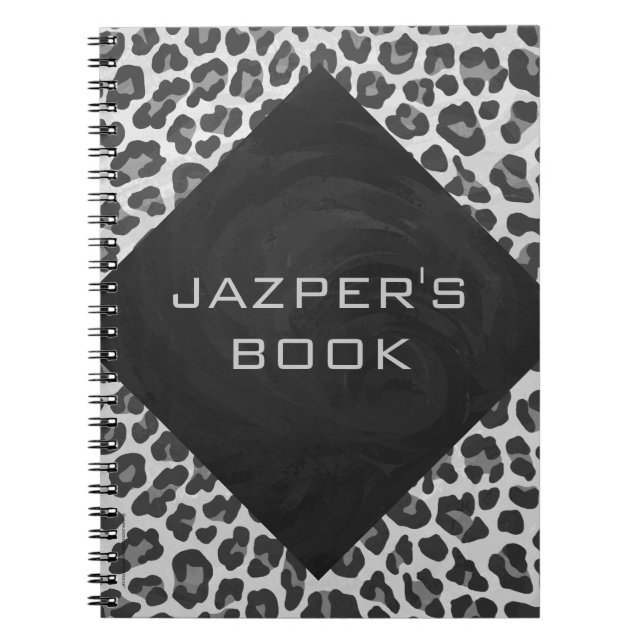 Carnet Monogramme Empreinte de léopard noir et blanc (Devant)