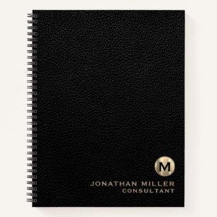 Carnet Monogramme en cuir noir professionnel