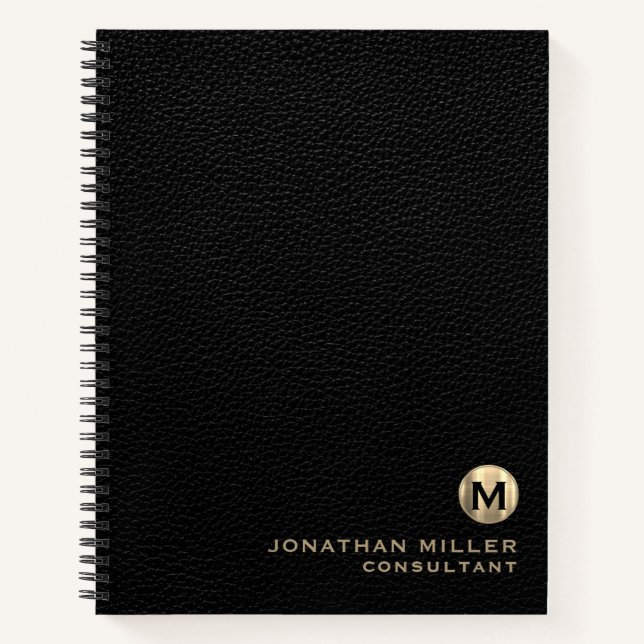 Carnet Monogramme en cuir noir professionnel (Devant)
