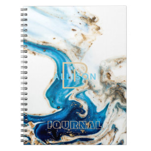 Carnet Monogramme en marbre bleu blanc Abstrait